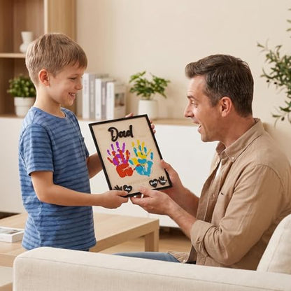 10" Best Dad Ever Hands Down DIY Frame Hand Print Kits, Personalized Father Day Craft for Dad from Kids, Family Handprint Keepsake for Daddy, Papa from Son Daughter - color: Black