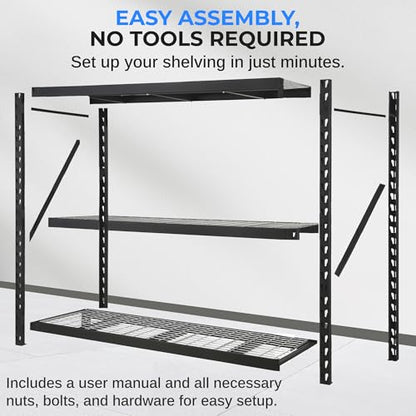 SereneLife Heavy Duty 3-Tier Metal Garage Shelving | 24" x 77" x 72" Extra Wide Adjustable Storage Utility | Freestanding Bulk Storage Rack | Open Wire Mesh Design | 2000 lbs. Capacity