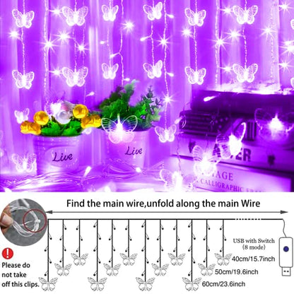 Butterfly Curtain Fairy Lights USB Plug in,8 Modes 120 LED 20FT Firefly Twinkle Timer String Lights with Remote, Waterproof Copper Wire for Bedroom Valentine's Day Wedding Party(Purple) - color: Purple