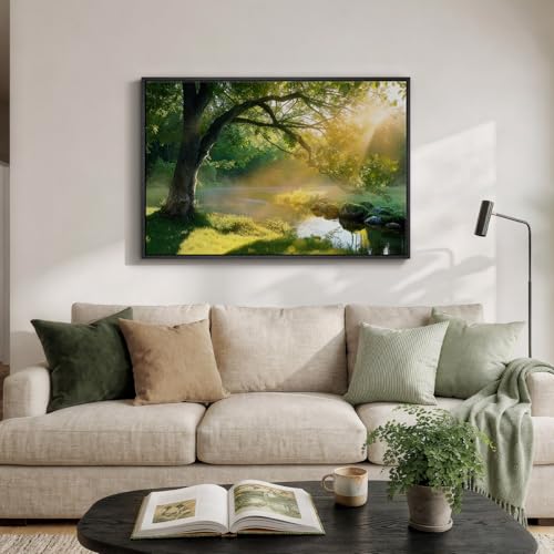 Framed Nature Sunset Tree Landscape Wall Art for Living Room, 24x36 Inch - color: Warm Green, size: 36"L x 24"W