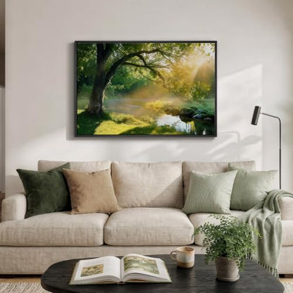 Framed Nature Sunset Tree Landscape Wall Art for Living Room, 24x36 Inch - color: Warm Green, size: 36"L x 24"W