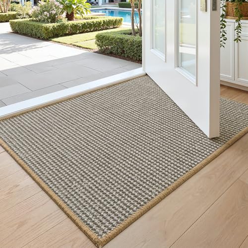 DEXI Jute Entryway Indoor Door Mat 24x36, Non-Slip Sisal Rug, Natural/Grey - color: Natural/Grey, size: 2' x 3' (Rectangular)