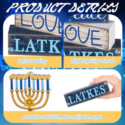 Lineshading 4 Pcs Hanukkah Decorations for Home Wooden Menorah Decor - style: Candlestick