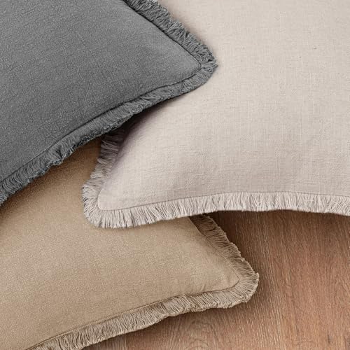 Linen Fringe Throw Pillow Covers 18x18 Inch Set of 2,Camel - color: Camel, size: 18" x 18" (Pack of 2)