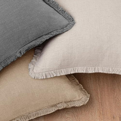 Linen Fringe Throw Pillow Covers 18x18 Inch Set of 2,Camel - color: Camel, size: 18" x 18" (Pack of 2)