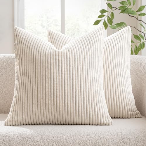 MIULEE Decorative Corduroy Throw Pillow Covers Set of 2 14x14 Cream White - color: Cream White, size: 14" x 14" (Pack of 2)