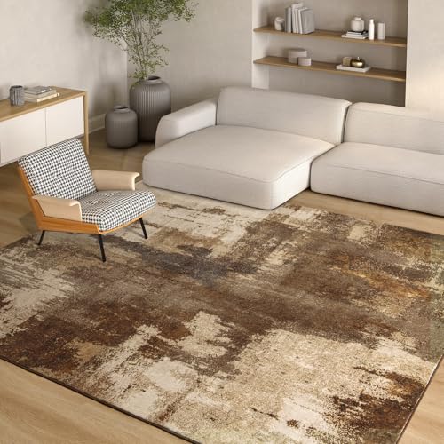 Kelarea Washable Area Rug 5x7, Non-Slip Low Pile Abstract Brown - color: Brown, size: 5' x 7' (Rectangular)