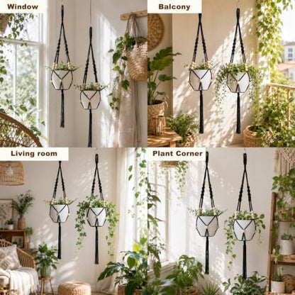 Artilady Macrame Hanging Planters for Indoor Plants, Adjust Plant Hanger - color: Black E
