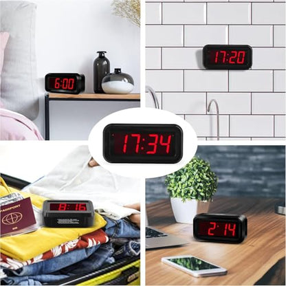 Alarm Clock,1.2'' LED,Cordless,Battery Operated,3-Level Brightness,12/24Hr - color: Black Case-red Led