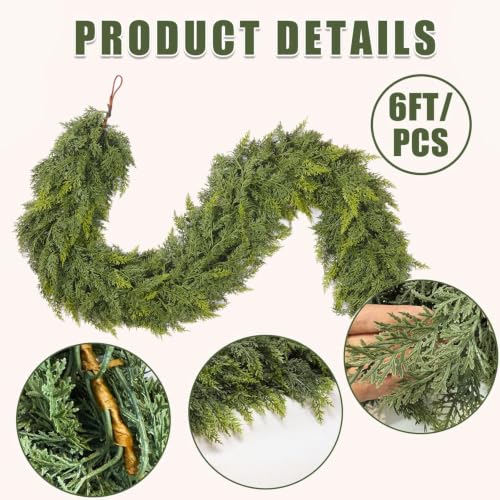 6Ft Christmas Garland,Real Touch Cedar Garland,Realistic Faux Pine Garlands - size: 6FT