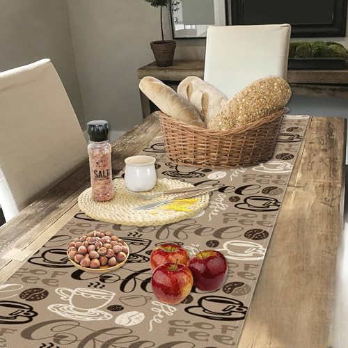 Retro Coffee Cup Table Runner Linen Long Farmhouse Rustic TableRunner for Party Holiday Dining Room /Kitchen,13 x 70 Inches - color: Retro Coffee Cup