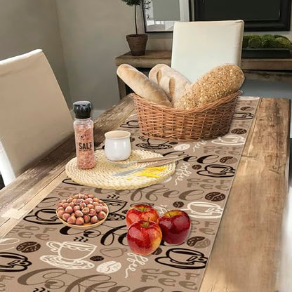 Retro Coffee Cup Table Runner Linen Long Farmhouse Rustic TableRunner for Party Holiday Dining Room /Kitchen,13 x 70 Inches - color: Retro Coffee Cup