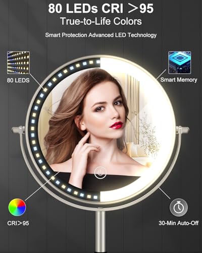 8" Lighted Makeup Mirror with Light,30X Magnifying Height Adjustable Mirror - color: Brushed Nickel