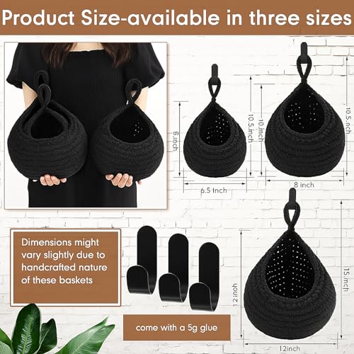 Honeydak 3 Hanging Baskets, Black, Classic Teardrop - color: Black, style: Classic Teardrop