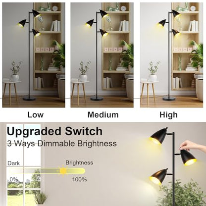 LALISU Tree Floor Lamp for Living Room, Industrial 3-Light Standing Lamp - color: Metal Black