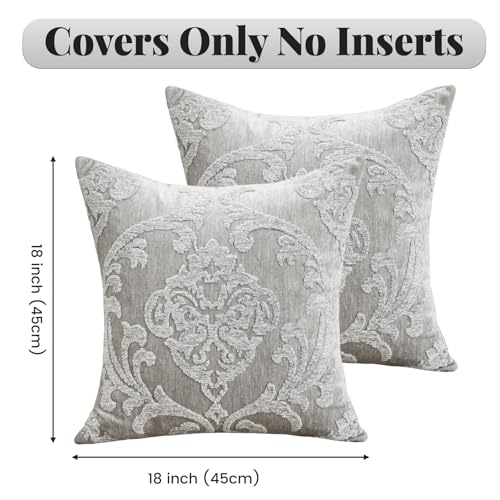 HPUK Embroidered Throw Pillow Covers 18x18 Inch, Boho Damask, Set of 2 - color: Grey-damask