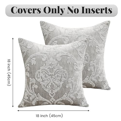 HPUK Embroidered Throw Pillow Covers 18x18 Inch, Boho Damask, Set of 2 - color: Grey-damask