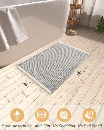 Upgraded Waffle Bath Mat Ultra Absorbent Non Slip Bathroom Mat, 18" x 30" - color: Light Grey & Cream, size: 18" x 30"