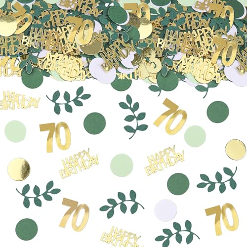 Sage Green 70th Happy Birthday Confetti, 70th Birthday Table Decorations Scatter Green Gold Foil Cake Confetti Decorations for 70 Bday Women Men Party Decor 230 Pcs - style: 70