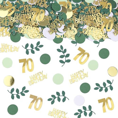 Sage Green 70th Happy Birthday Confetti, 70th Birthday Table Decorations Scatter Green Gold Foil Cake Confetti Decorations for 70 Bday Women Men Party Decor 230 Pcs - style: 70