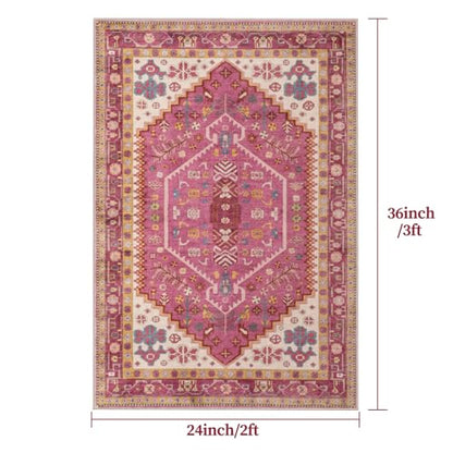 Ciicool 2x3ft Small Area Rug,Washable Boho Thin Mat for Entryway Kitchen - color: Fuchsia, size: 2' X 3' (Rectangular)