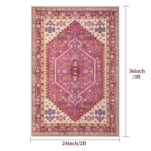 Ciicool 2x3ft Small Area Rug,Washable Boho Thin Mat for Entryway Kitchen - color: Fuchsia, size: 2' X 3' (Rectangular)