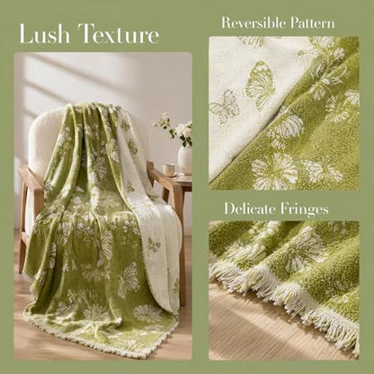 Couch Blanket Cover Chenille Sofa Slipcover Green Butterfly - color: Green Butterfly, size: 71"x 150"