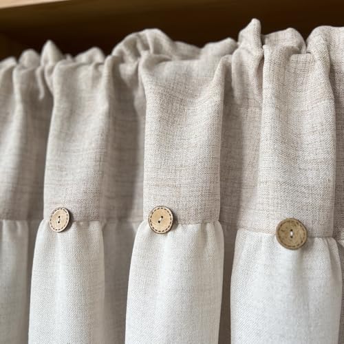 Farmhouse Boho Linen Button Valance for Kitchen Window Dining Room - color: Beige, size: 39"W x 20"L (Pack of 1)
