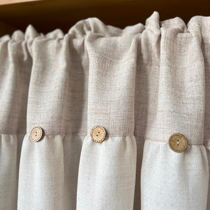 Farmhouse Boho Linen Button Valance for Kitchen Window Dining Room - color: Beige, size: 39"W x 20"L (Pack of 1)