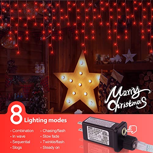 300 LED Red Icicle Lights,33FT Christmas Lights Outdoor - color: Red