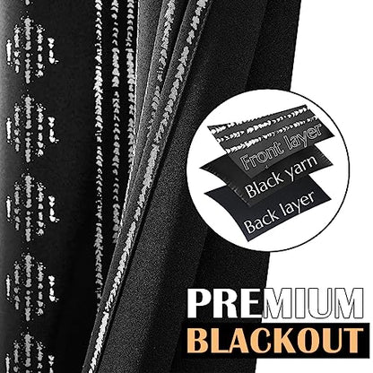jinchan Boho Blackout Curtains 63 Inch Length for Bedroom Living Room - color: Boho | Silver on Black, size: 52"W x 63"L (Pack of 2)