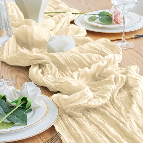 Cheesecloth Table Runner 10FT Beige Boho Gauze Rustic Sheer Runners - color: Beige, size: 1 Pack
