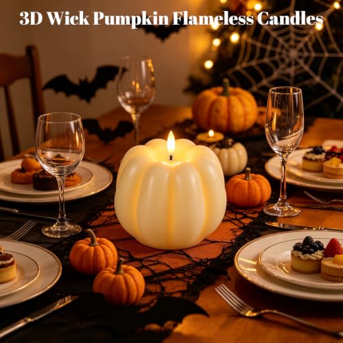 Wondise Fall Decorations Real Wax Pumpkin Candles with Remote Timer - color: 5-White