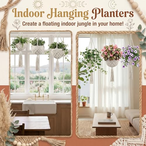 3 Sets Macrame Plant Hanger Kit Crochet Plant Hangers with Lights and Hooks
