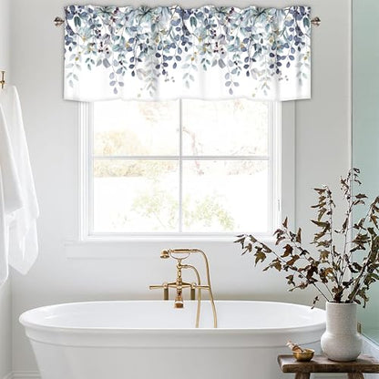 Dark Blue Eucalyptus Leaves Valances for Windows 2 Panels, 42x12 in - color: Eucalyptus Leaves-dark Blue, size: 42"W x 12"L (Pack of 2)