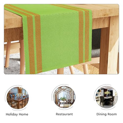 Encasa XO Table Runner, Yarn Dyed Ribbed Cotton 13"x72" - color: Ladder Green, size: 13x72 in