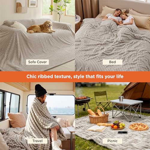 Bedsure Extra Soft Large Fleece Blanket for Bed Beige 120"x120" - color: Beige, size: Large
