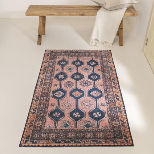 Indiclay 3’ x 5’ Faded Clay & Pink Accent Rug, Persian-inspired design - size: 3' x 5' (Rectangular)