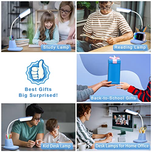 LED Desk Lamp with 10W Wireless Charging & Pen Holder, Blue - color: Blue