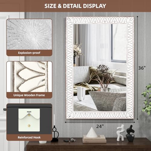 36x24 Inch Farmhouse Rectangle Wall Mirrors with Wooden Frame - color: I - Rectangular - 36x24 in