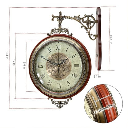 Homestia Double Sided Wall Clock Vintage Style Silent Non-Ticking Clock - size: Double Sided - 13 Inch