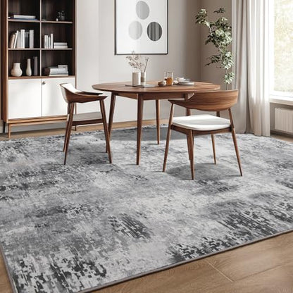 Kelarea Washable Area Rug 5x7, Non-Slip Low Pile Abstract Grey - color: Light Grey, size: 5' x 7' (Rectangular)