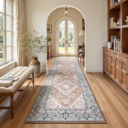 Lofus 3x10 Hallway Kitchen Washable Runner Rug, Entry Long Carpet Brown - color: Floral Brown, size: 3' x 10' (Runner)