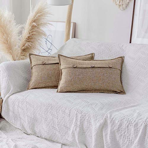 Home Brilliant Lumbar Pillow Cover Button Linen Decorative Pillowcases for Couch Sofa Bed, 30 x 50 cm, 12x20 inch, 2 Pack, Natural Linen - color: Natural Linen, size: 20" x 12" (Pack of 2)