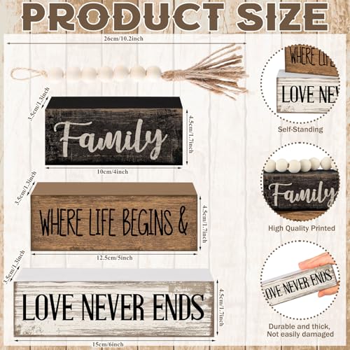 Yuntau 4 Pcs Farmhouse Tabletop Decor Wood Stacked Sign Blocks Family - style: Famliy