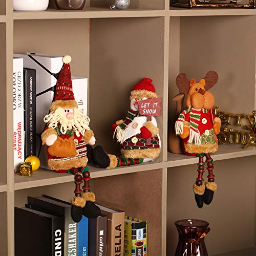 3 Pieces Christmas Sitting Santa Claus Snowman Reindeer Christmas Ornament Long Legs Table Fireplace Decor Home Decoration Christmas Figurines Plush (Santa Claus, Snowman, Elk)