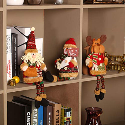 3 Pieces Christmas Sitting Santa Claus Snowman Reindeer Christmas Ornament Long Legs Table Fireplace Decor Home Decoration Christmas Figurines Plush (Santa Claus, Snowman, Elk)