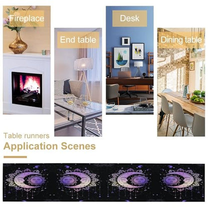 Sun Moon Table Runner, Purple Bohemian Hippie Gradient Sun, Moon and Stars Tarot Constellation Tabletop Restaurant Dining Kitchen Wedding Party 13x36 Inch - color: Moon Style-4, size: W13X L36