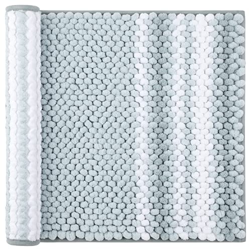PiccoCasa Chenille Striped Bathroom Rug, Non Slip 17x24 Light Blue & White - color: Light Blue & White, size: 1'5" x 2' (Rectangular)