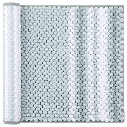PiccoCasa Chenille Striped Bathroom Rug, Non Slip 17x24 Light Blue & White - color: Light Blue & White, size: 1'5" x 2' (Rectangular)